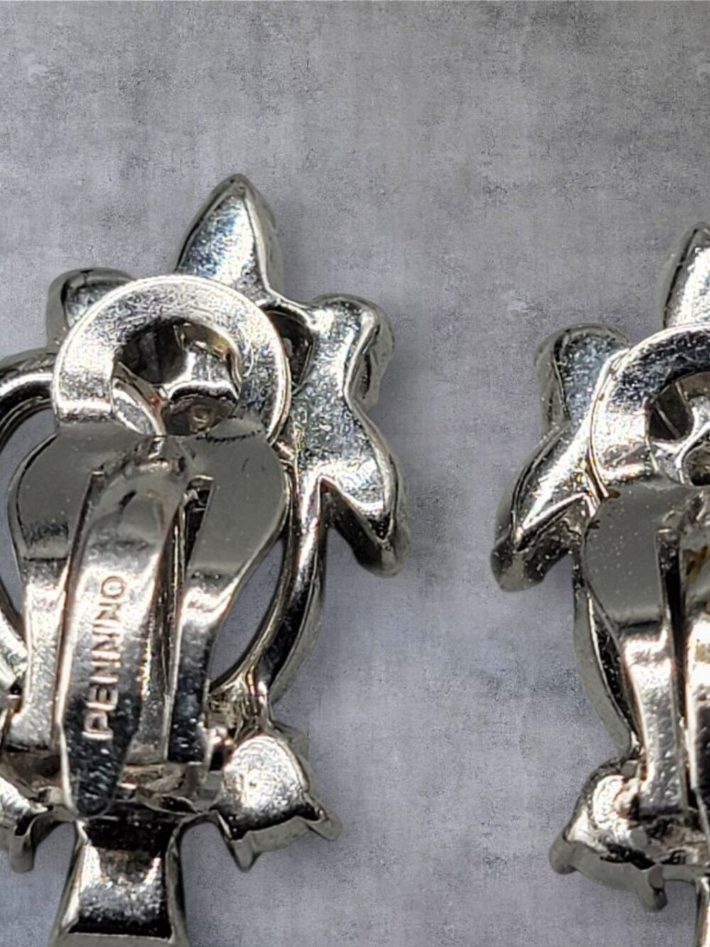 Vintage Pennino Sparkling Ice Bow & Flowers Clip On Earrings Rhodium Plated - Picture 6 of 11